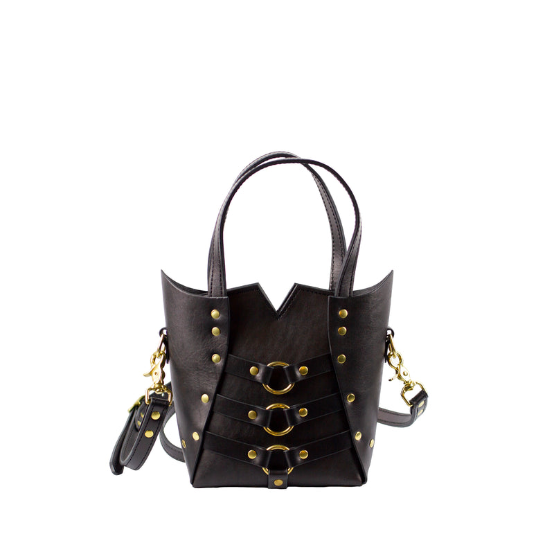 Black full grain leather cross body handbag 