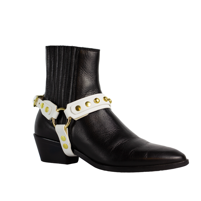 ADONIS BOOT HARNESS - White & Brass