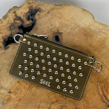 STUDDED POUCH - Olive & Nickel