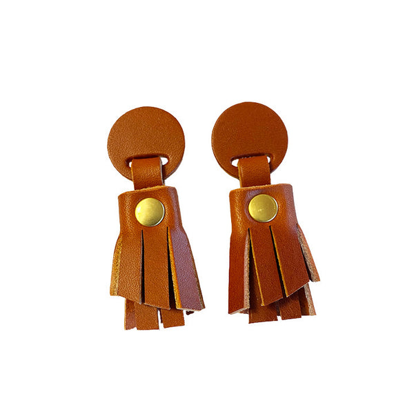 Leather Fringe Earrings - Whiskey & Brass