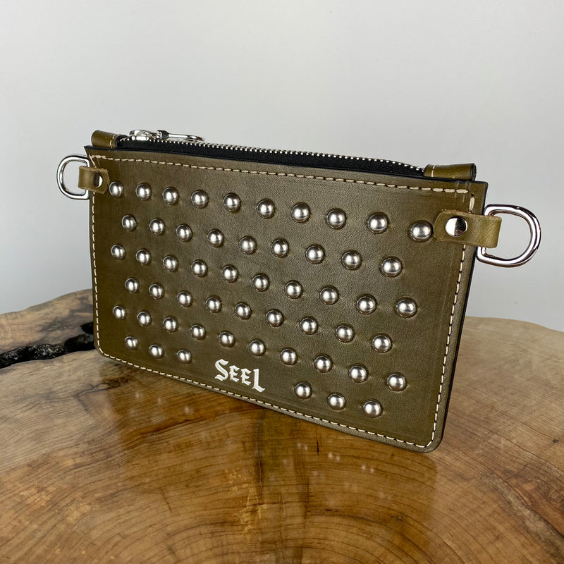 STUDDED POUCH - Olive & Nickel